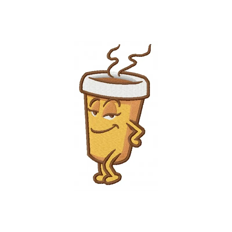 Hot coffee 3 embroidery design featuring a steaming cup of coffee, perfect for stitching on kitchen towels or aprons.