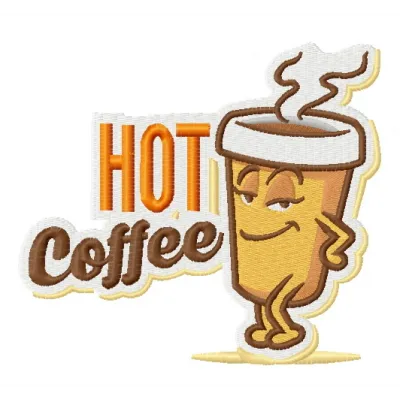 Preview of Hot Coffee 2 embroidery design featuring a steaming cup of coffee, perfect for cozy kitchen decor.