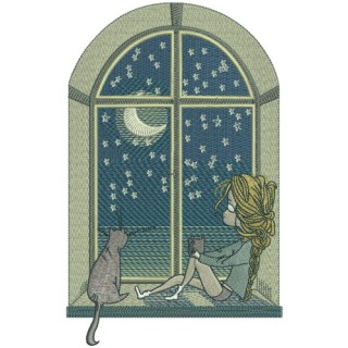 Night near the window embroidery design - Embroidery Design
