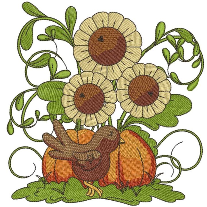 Vintage garden with sunflowers embroidery design - Embroidery Design