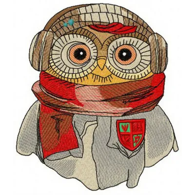 Owl the pilot embroidery design showcasing a whimsical owl wearing aviator goggles, ideal for stitching on t-shirts and tote…