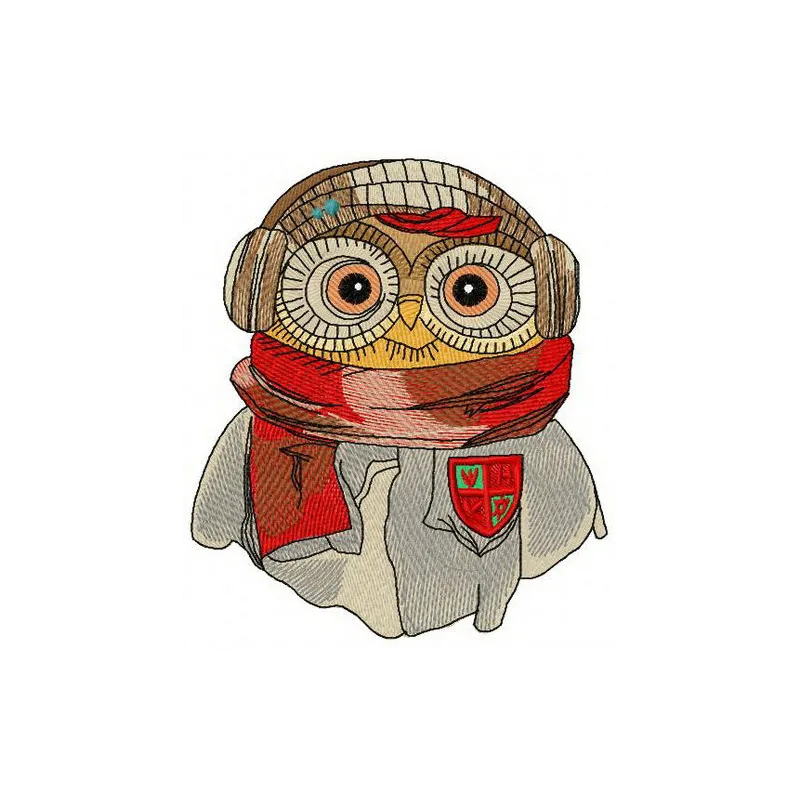 Owl the pilot embroidery design showcasing a whimsical owl wearing aviator goggles, ideal for stitching on t-shirts and tote…