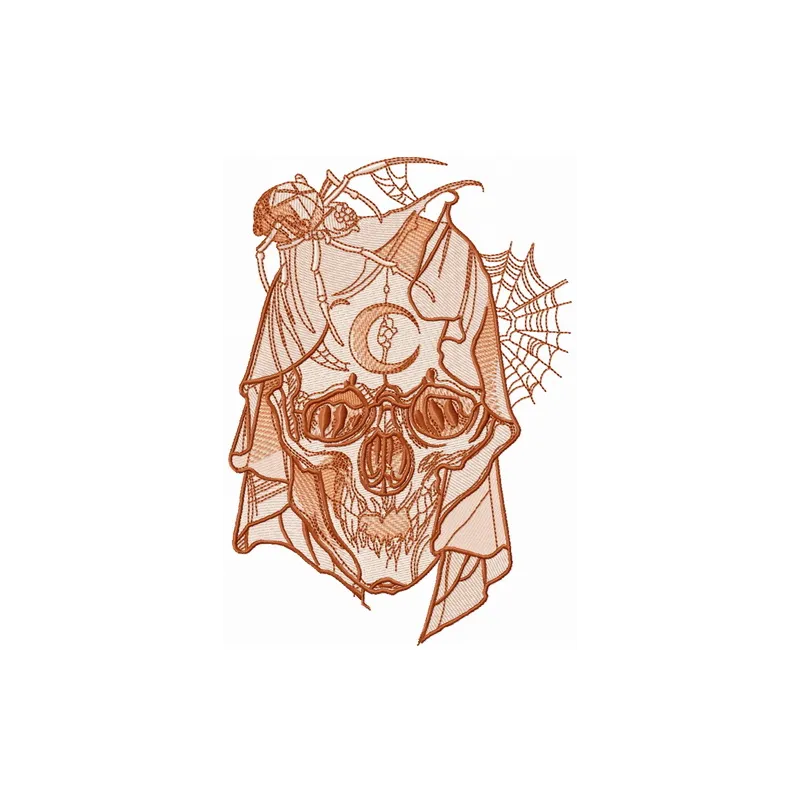 Preview of a unique dead bride embroidery design featuring skull motifs, ideal for adding a spooky touch to your projects.