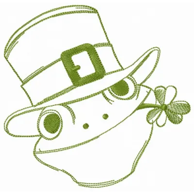 Frog gentleman embroidery design featuring a dapper frog in a suit, ideal for whimsical stitching projects.