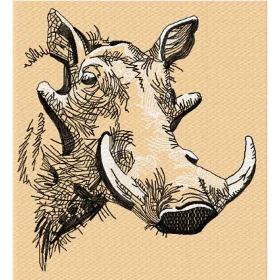 Wart Hogs sketch embroidery design showcasing African wildlife, ideal for creative projects like t-shirts or towels.