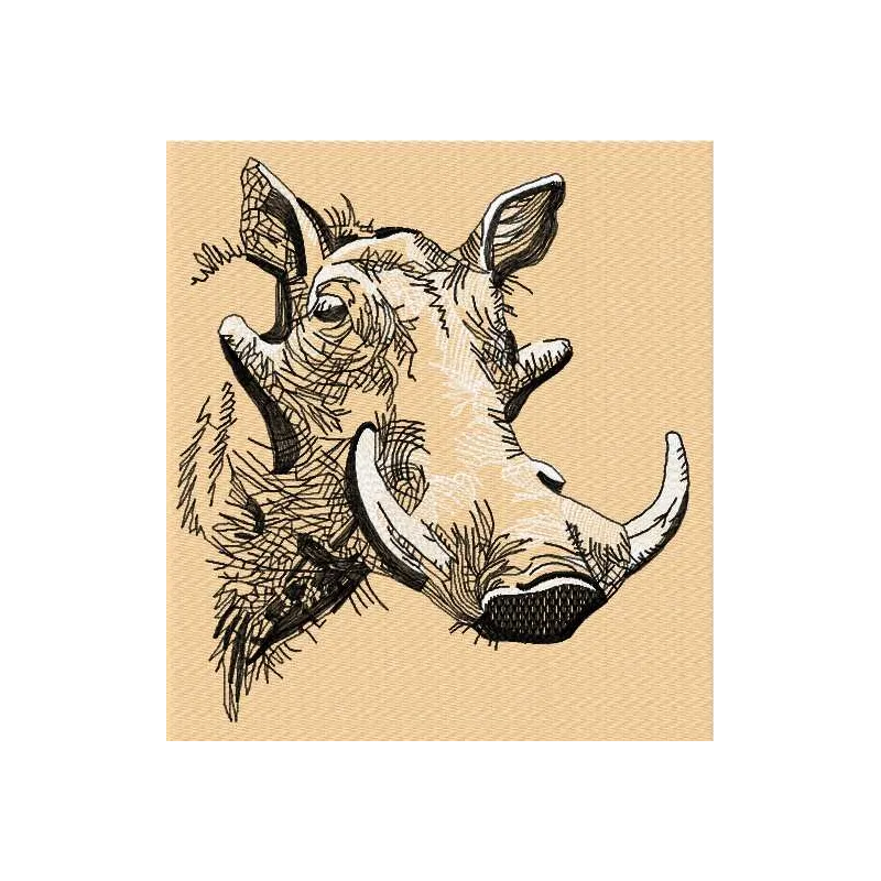 Wart Hogs sketch embroidery design showcasing African wildlife, ideal for creative projects like t-shirts or towels.