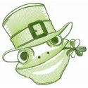 Friendly green frog embroidery design featuring a cheerful frog motif, perfect for embellishing t-shirts and tote bags.