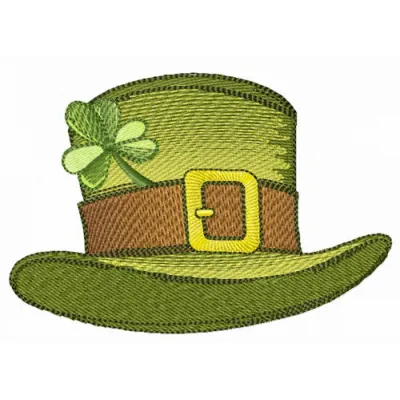 Irish top hat embroidery design featuring a classic green hat, perfect for St. Patrick's Day stitching projects.