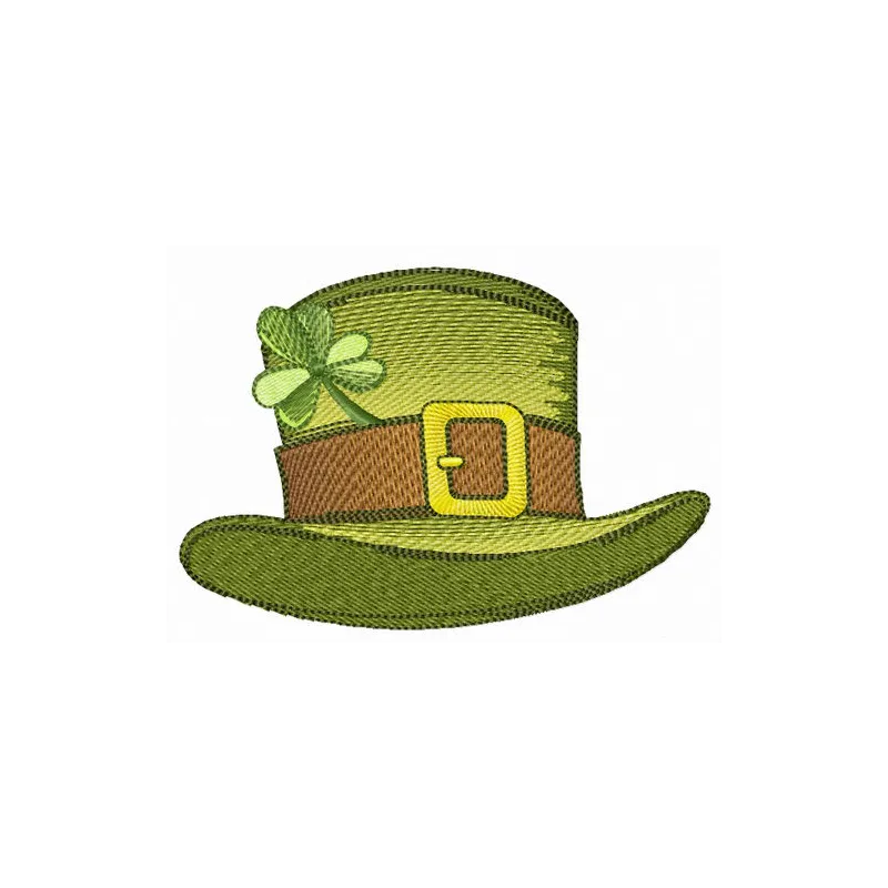 Irish top hat embroidery design featuring a classic green hat, perfect for St. Patrick's Day stitching projects.