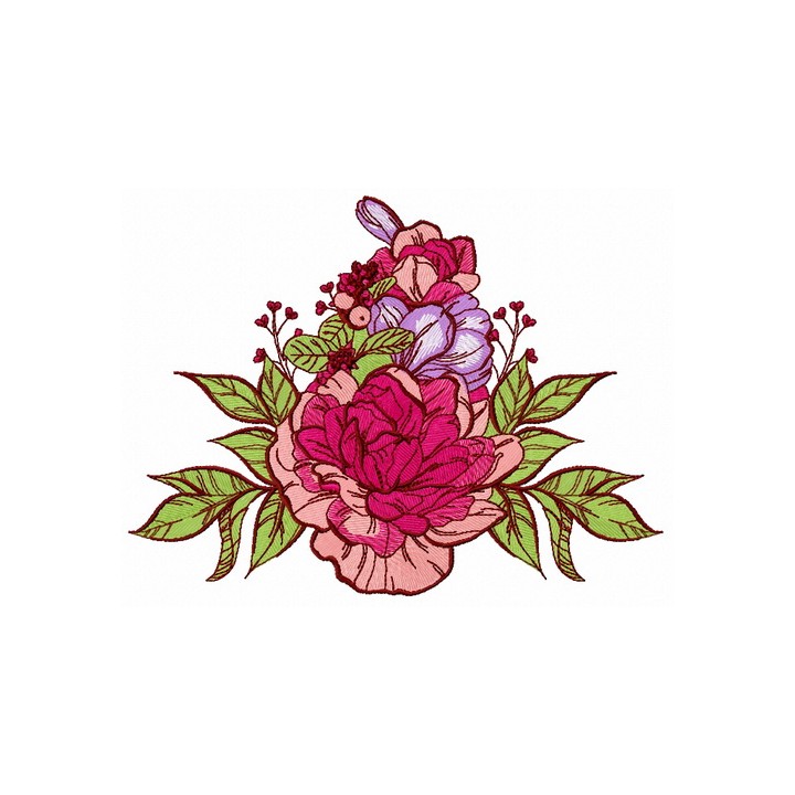 Peony bouquet 3 embroidery design - Embroidery Design
