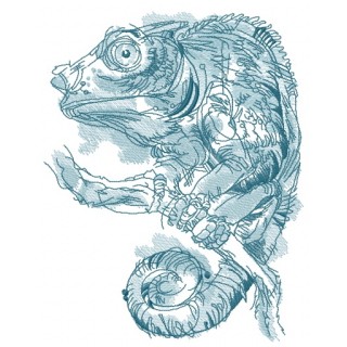 Blue lizard on tree branch embroidery design - Embroidery Design