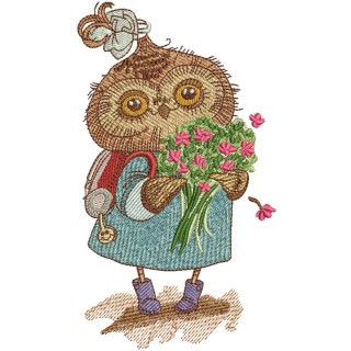 Owl with bouquet embroidery design - Embroidery Design