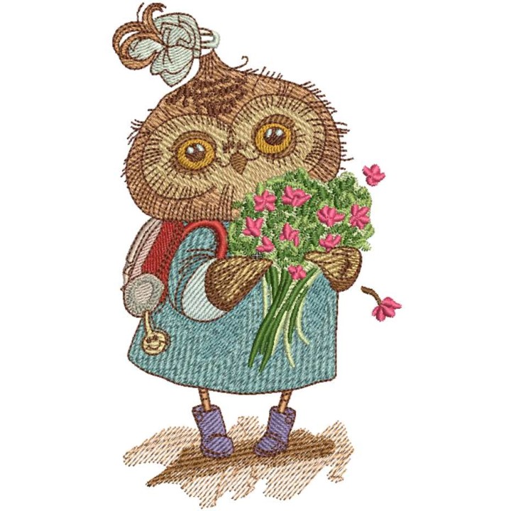 Owl with bouquet embroidery design - Embroidery Design