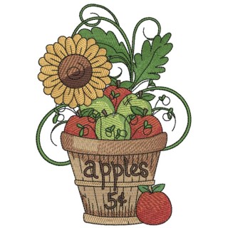 Flower pot with sunflower embroidery design - Embroidery Design