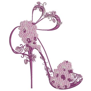 Shoes on a high heel decorated with orchid embroidery design - Embroidery Design
