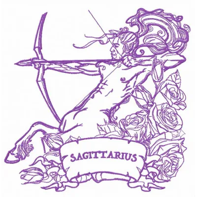 Zodiac sign Sagittarius 6 embroidery design showcasing intricate stitching for personalized projects.