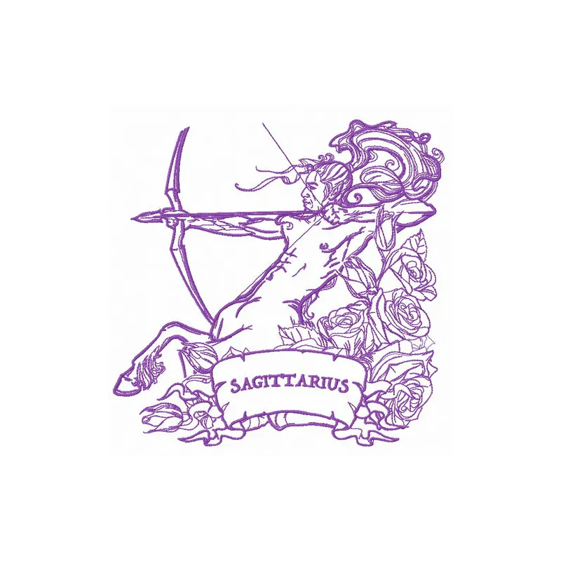 Zodiac sign Sagittarius 6 embroidery design showcasing intricate stitching for personalized projects.