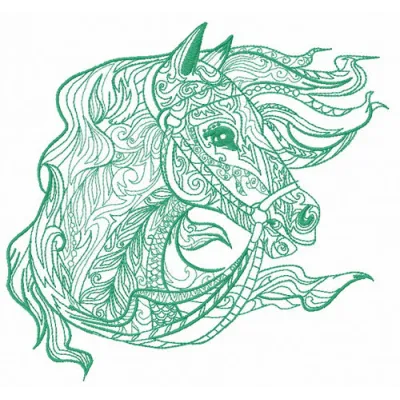 Mosaic horse 9 embroidery design preview showcasing a vibrant and intricate equine motif for stitching projects.