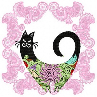 Fancy cat embroidery design - Embroidery Design