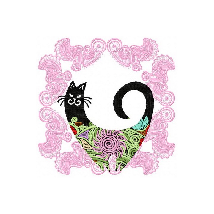 Fancy cat embroidery design - Embroidery Design