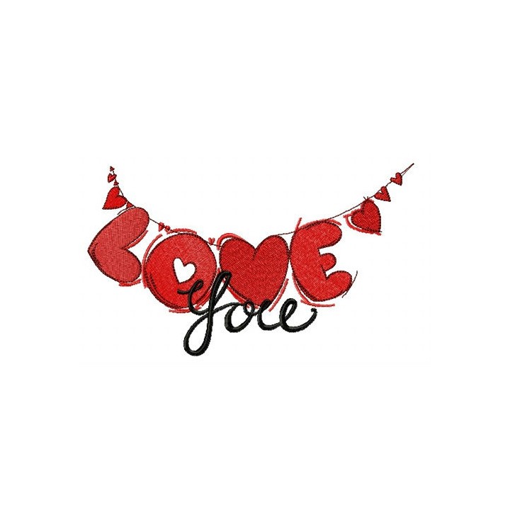 LOVE paper garland embroidery design - Embroidery Design