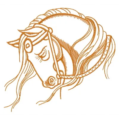 Horse head sketch embroidery design preview showcasing detailed stitching patterns for creative projects.