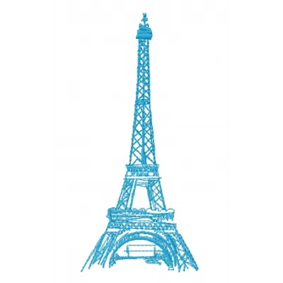 Eiffel Tower embroidery design showcasing intricate details, perfect for travel-themed projects and stitched motifs.