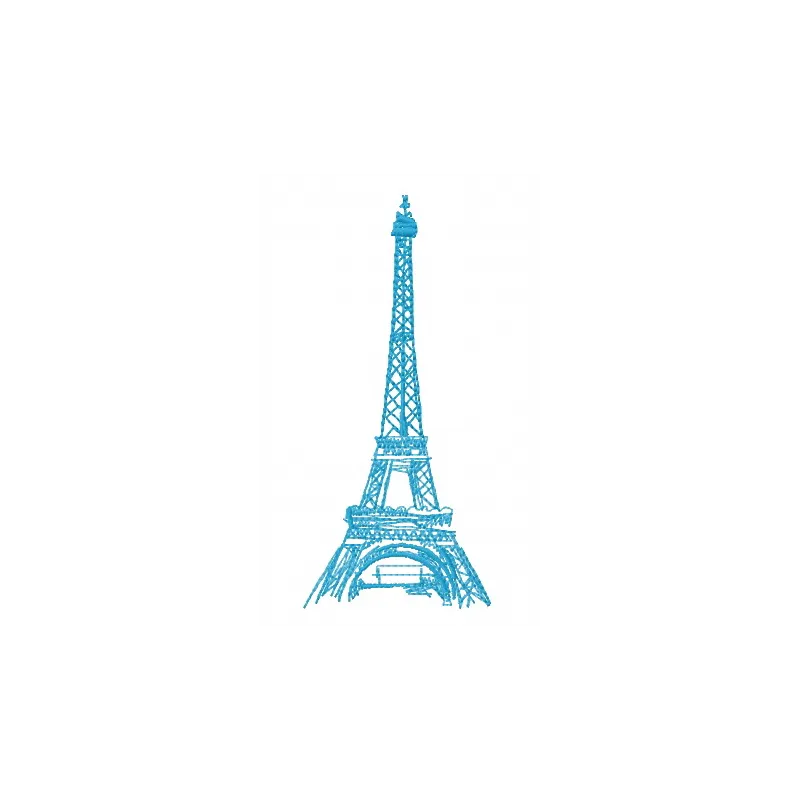 Eiffel Tower embroidery design showcasing intricate details, perfect for travel-themed projects and stitched motifs.