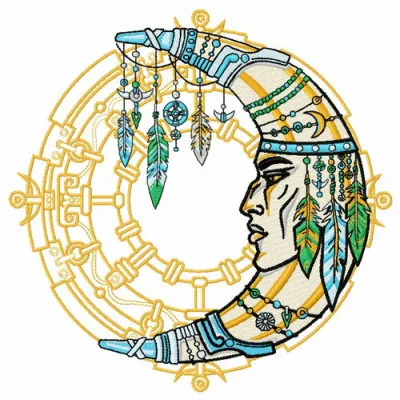 Indian moon 2 embroidery design showcasing a celestial motif, ideal for stitching on various fabric items.