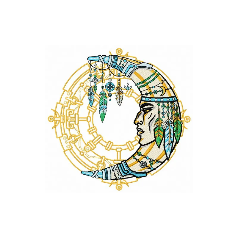 Indian moon 2 embroidery design showcasing a celestial motif, ideal for stitching on various fabric items.