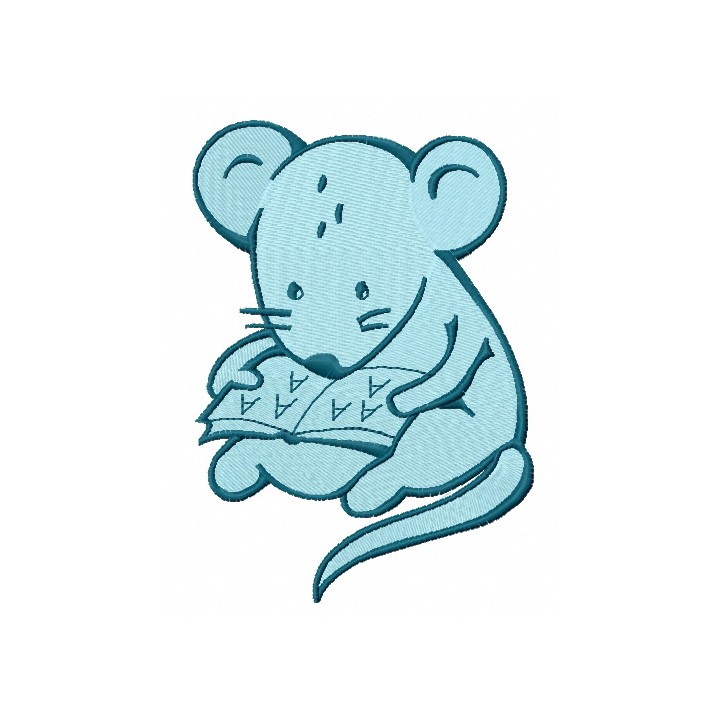 Tiny mouse reading 2 embroidery design - Embroidery Design
