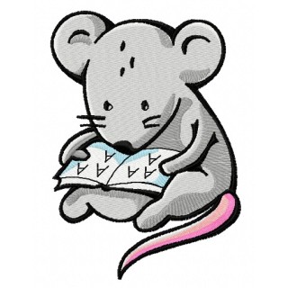 Tiny mouse reading embroidery design - Embroidery Design