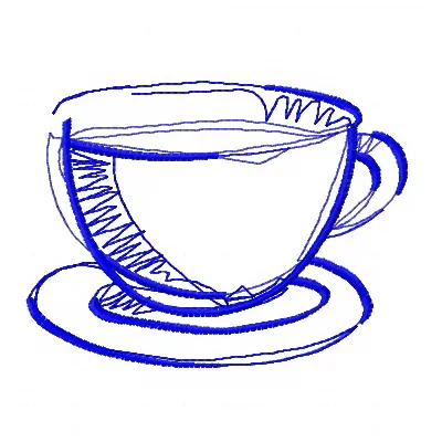 Preview of a tea cup embroidery design showcasing intricate stitching patterns for kitchen-themed projects.