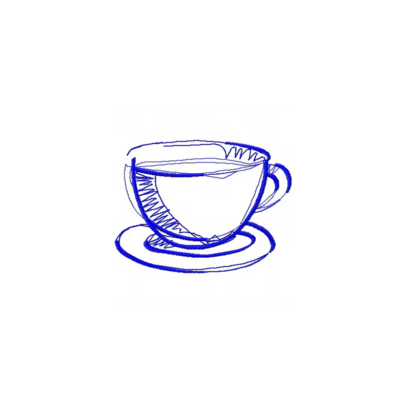 Preview of a tea cup embroidery design showcasing intricate stitching patterns for kitchen-themed projects.