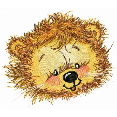 Adorable lion cub embroidery design showcasing a cute lion cub motif, perfect for baby onesies and children's apparel.