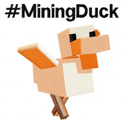 Mining Duck embroidery design featuring a playful duck character inspired by Minecraft, ideal for creative projects.