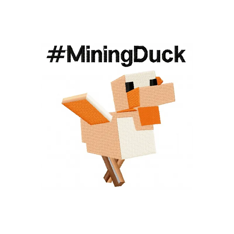 Mining Duck embroidery design featuring a playful duck character inspired by Minecraft, ideal for creative projects.