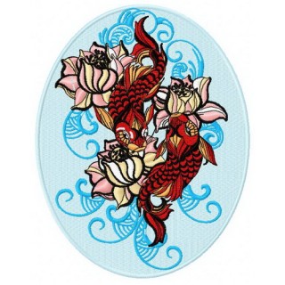 Water lilies and koi embroidery design - Embroidery Design