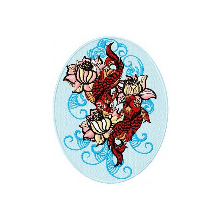 Water lilies and koi embroidery design - Embroidery Design