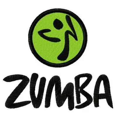 Zumba logo embroidery design showcased on a vibrant background, ideal for creating energetic stitching patterns.