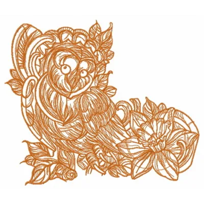 Preview of the Coquet Owl one color embroidery design, showcasing a charming owl motif for creative stitching projects.