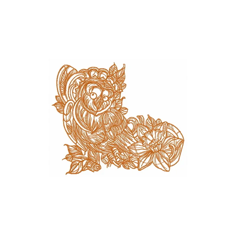 Preview of the Coquet Owl one color embroidery design, showcasing a charming owl motif for creative stitching projects.