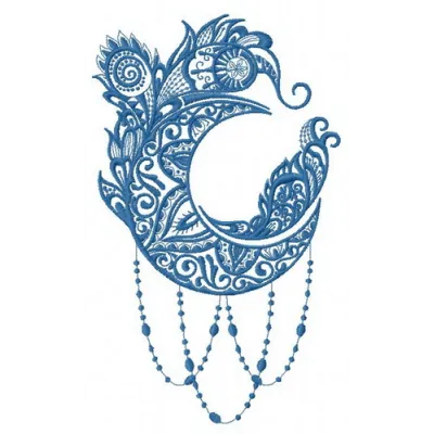Strange moon embroidery design showcasing intricate details, ideal for embellishing t-shirts, hoodies, or pillows.