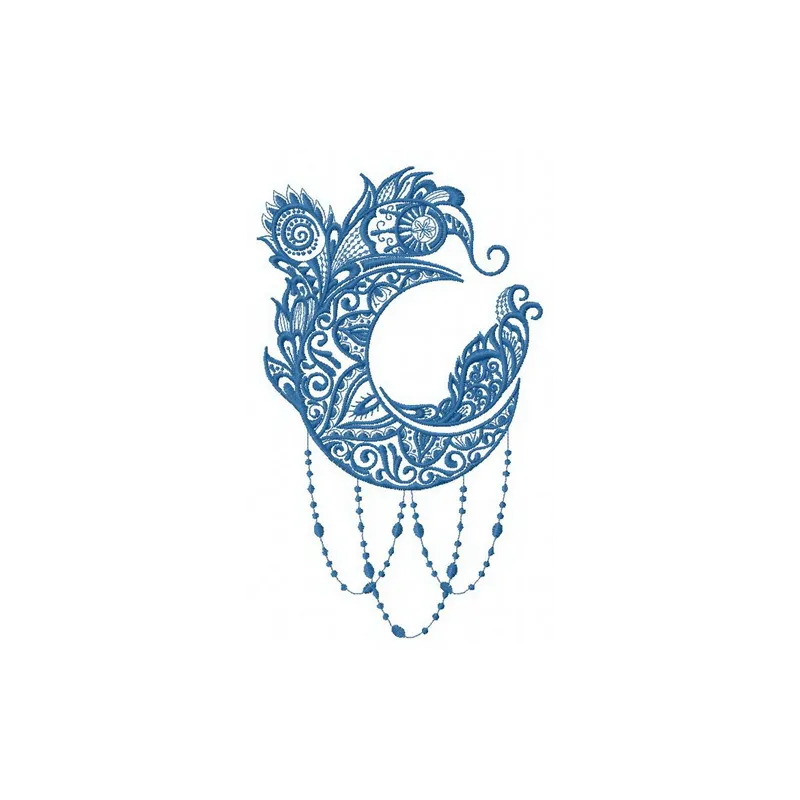 Strange moon embroidery design showcasing intricate details, ideal for embellishing t-shirts, hoodies, or pillows.