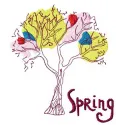 Spring tree embroidery design showcasing vibrant blossoms, ideal for embellishing t-shirts and tote bags.
