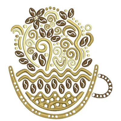 Preview of the Coffee Cup 15 embroidery design featuring a whimsical coffee cup motif, perfect for stitching on kitchen towe…