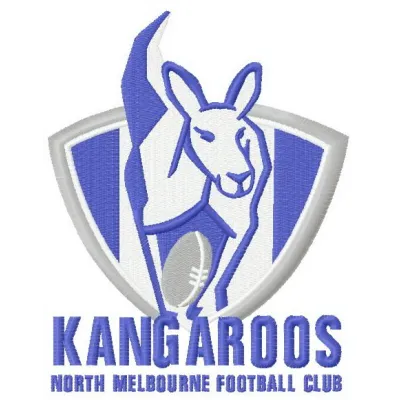 Kangaroos logo embroidery design showcasing intricate stitching patterns for Australian Football League enthusiasts.