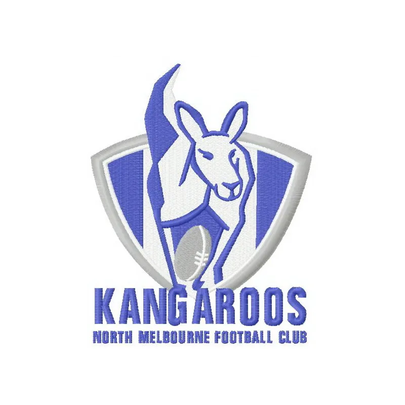 Kangaroos logo embroidery design showcasing intricate stitching patterns for Australian Football League enthusiasts.