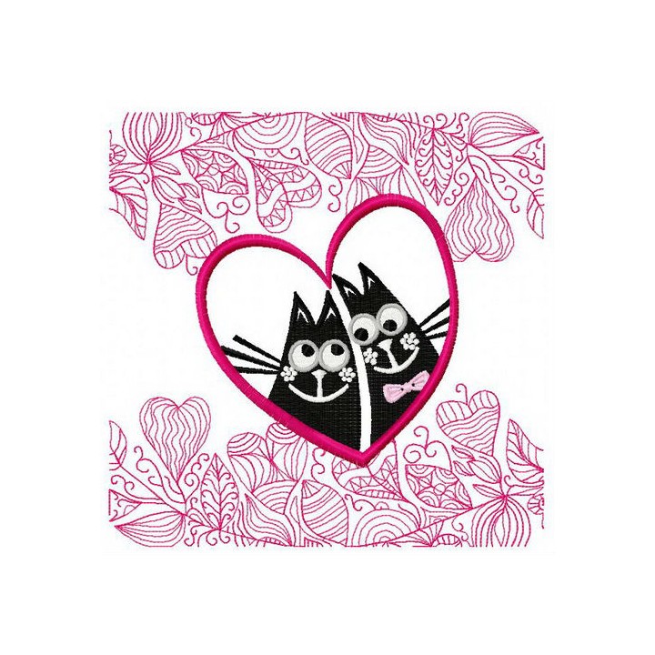 Cat's love embroidery design - Embroidery Design