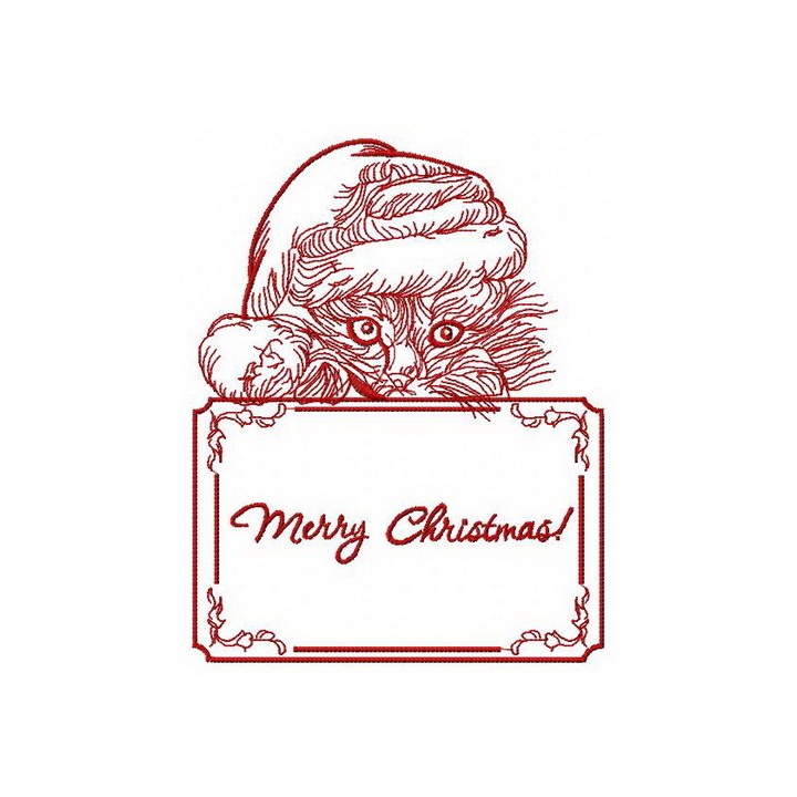 Merry Christmas kitten embroidery design - Embroidery Design
